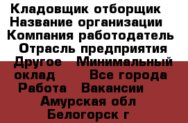 Кладовщик-отборщик › Название организации ­ Компания-работодатель › Отрасль предприятия ­ Другое › Минимальный оклад ­ 1 - Все города Работа » Вакансии   . Амурская обл.,Белогорск г.